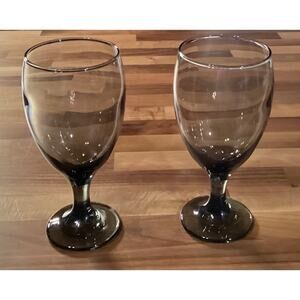 Libbey 7” Premiere Smokey Gray Water Iced Tea Wine Goblets 16 oz Set Of 2